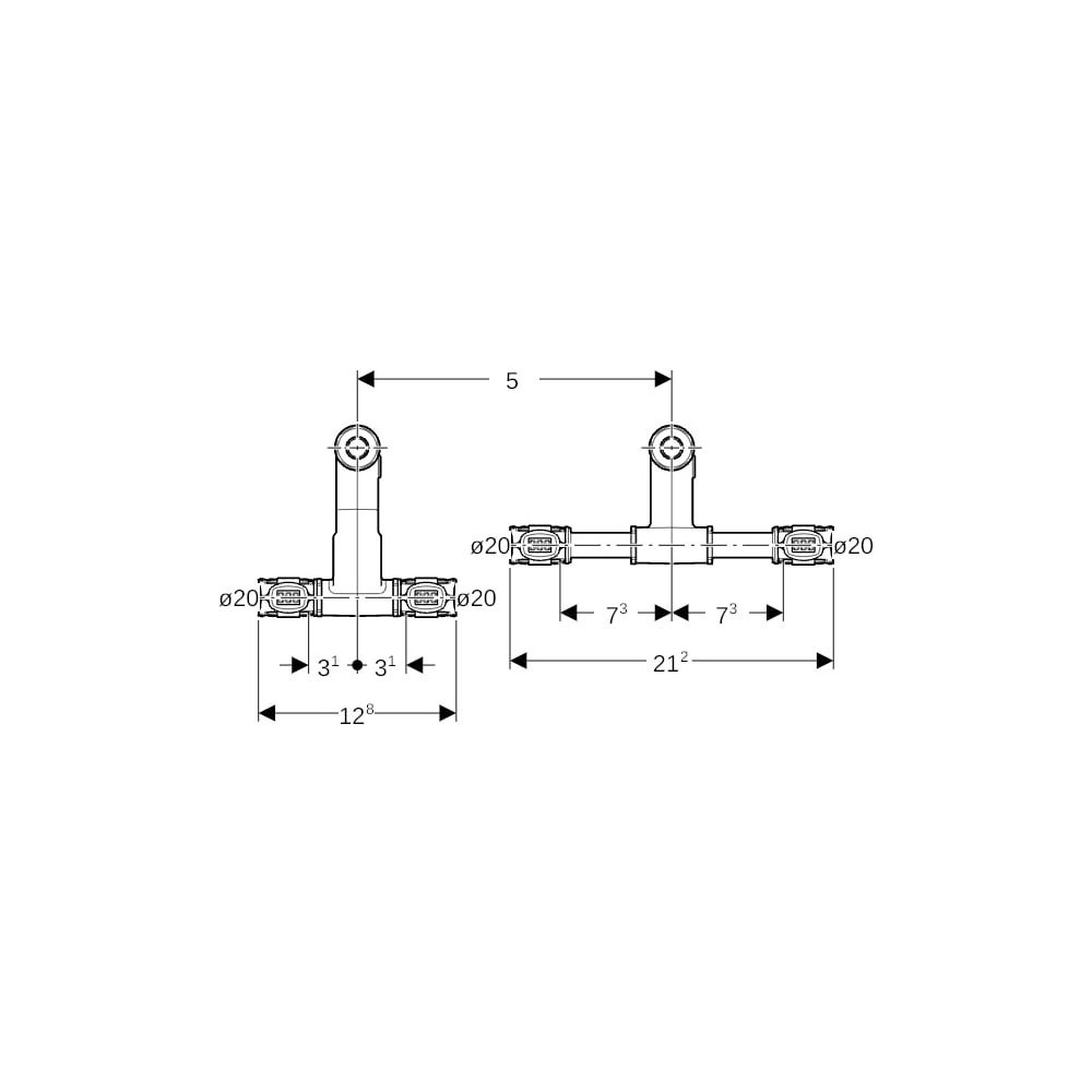 Geberit FlowFit Set Anschluss-T-Stücke für Vor-/Rücklauf, mit Anschlussverschraubung... GEBERIT-619441222 4025410076649 (Abb. 4)