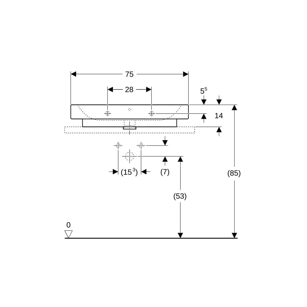 Geberit iCon Aufsatzwaschtisch, Breite 75cm, Tiefe 48,5cm, Hahnloch mittig, Überlauf... GEBERIT-124575000 4022009333435 (Abb. 8)