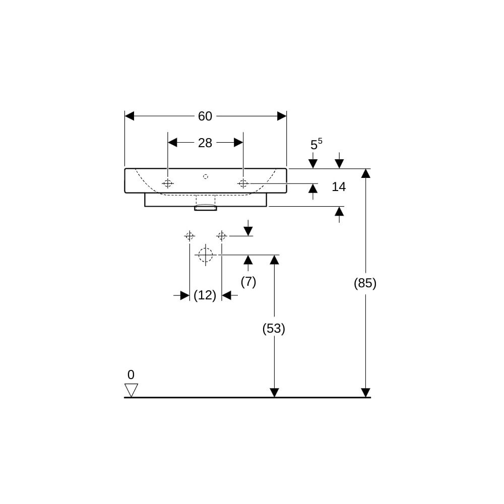 Geberit iCon Aufsatzwaschtisch, Breite 60cm, Tiefe 48,5cm, Hahnloch mittig, Überlauf... GEBERIT-124560000 4022009333411 (Abb. 8)