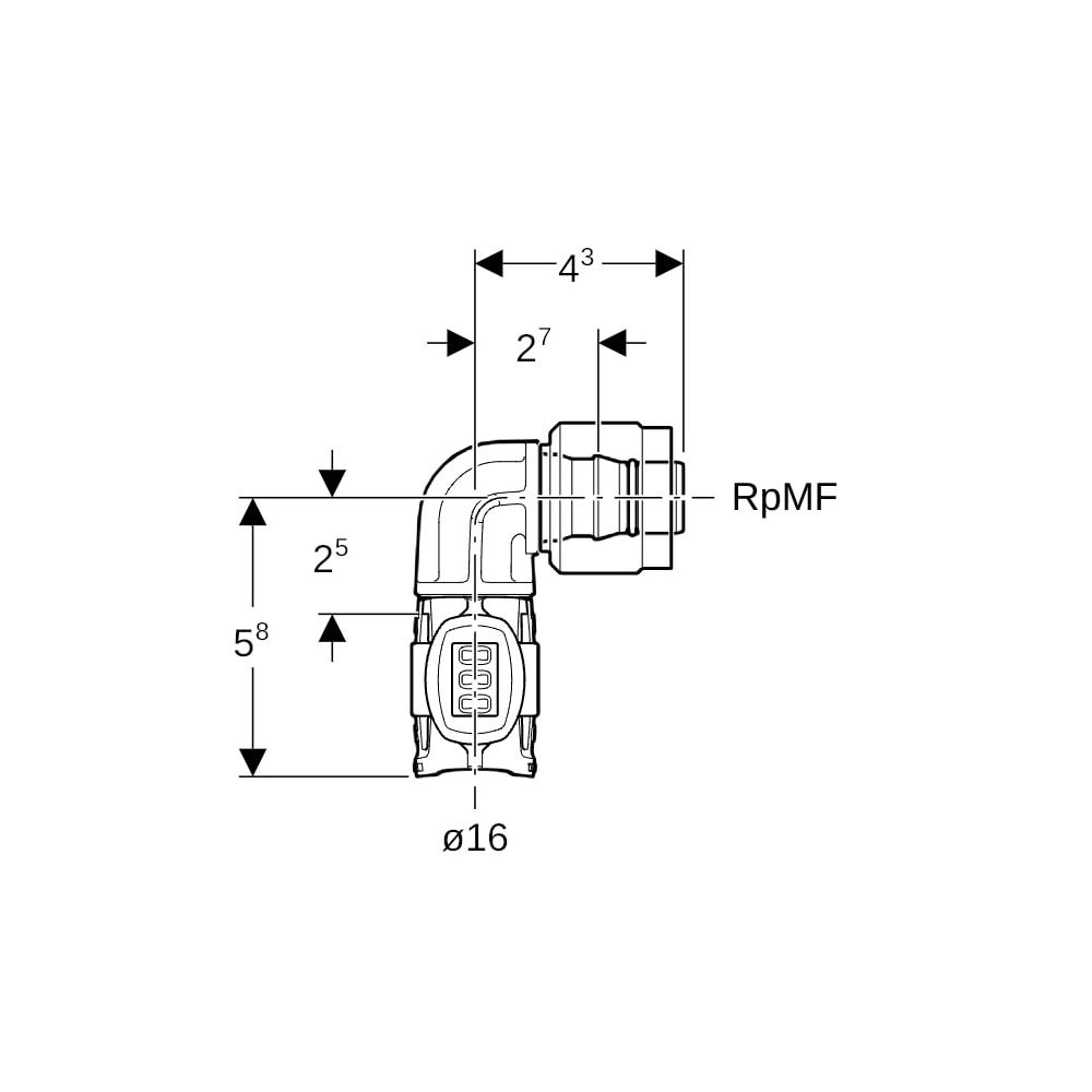 Geberit FlowFit Übergangswinkel 90 Grad mit MasterFix PPSU, d 16mm, RpMF 1/2″... GEBERIT-620490001 4025416639299 (Abb. 5)