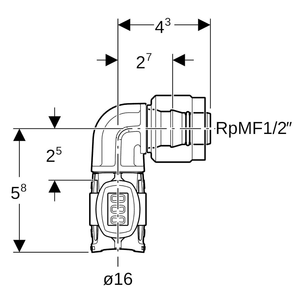 Geberit FlowFit Übergangswinkel 90 Grad mit MasterFix PPSU, D 16mm, RpMF 1/2"... GEBERIT-620490001 4025416639299 (Abb. 6)