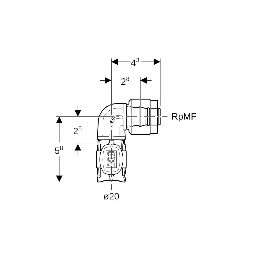 Geberit FlowFit Übergangswinkel 90 Grad mit MasterFix PPSU, d 20mm, RpMF 1/2″... GEBERIT-620491001 4025416639381 (Abb. 5)