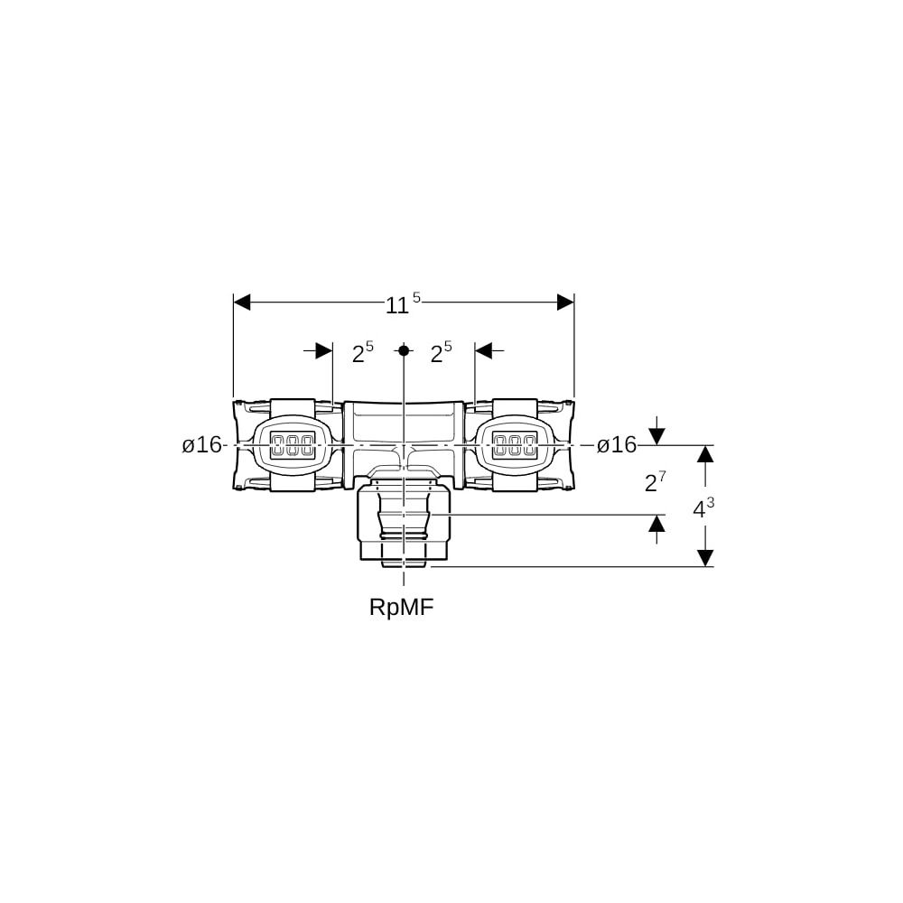 Geberit FlowFit Übergangs-T-Stück mit MasterFix, Durchgang PPSU, d 16mm, RpMF 1/2″, ... GEBERIT-620380001 4025416638346 (Abb. 5)