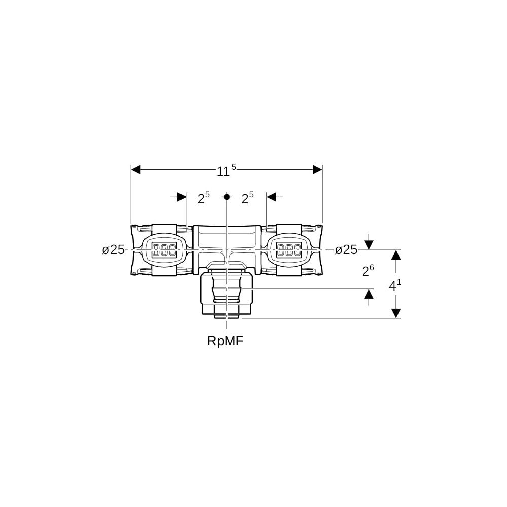 Geberit FlowFit Übergangs-T-Stück mit MasterFix, Durchgang PPSU, d 25mm, RpMF 1/2″, ... GEBERIT-620392001 4025416638438 (Abb. 5)