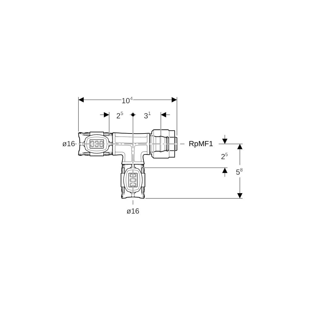 Geberit FlowFit Übergangs-T-Stück mit MasterFix, Abzweig PPSU, d 16mm, d1 16mm, RpMF... GEBERIT-620780001 4025416631002 (Abb. 5)