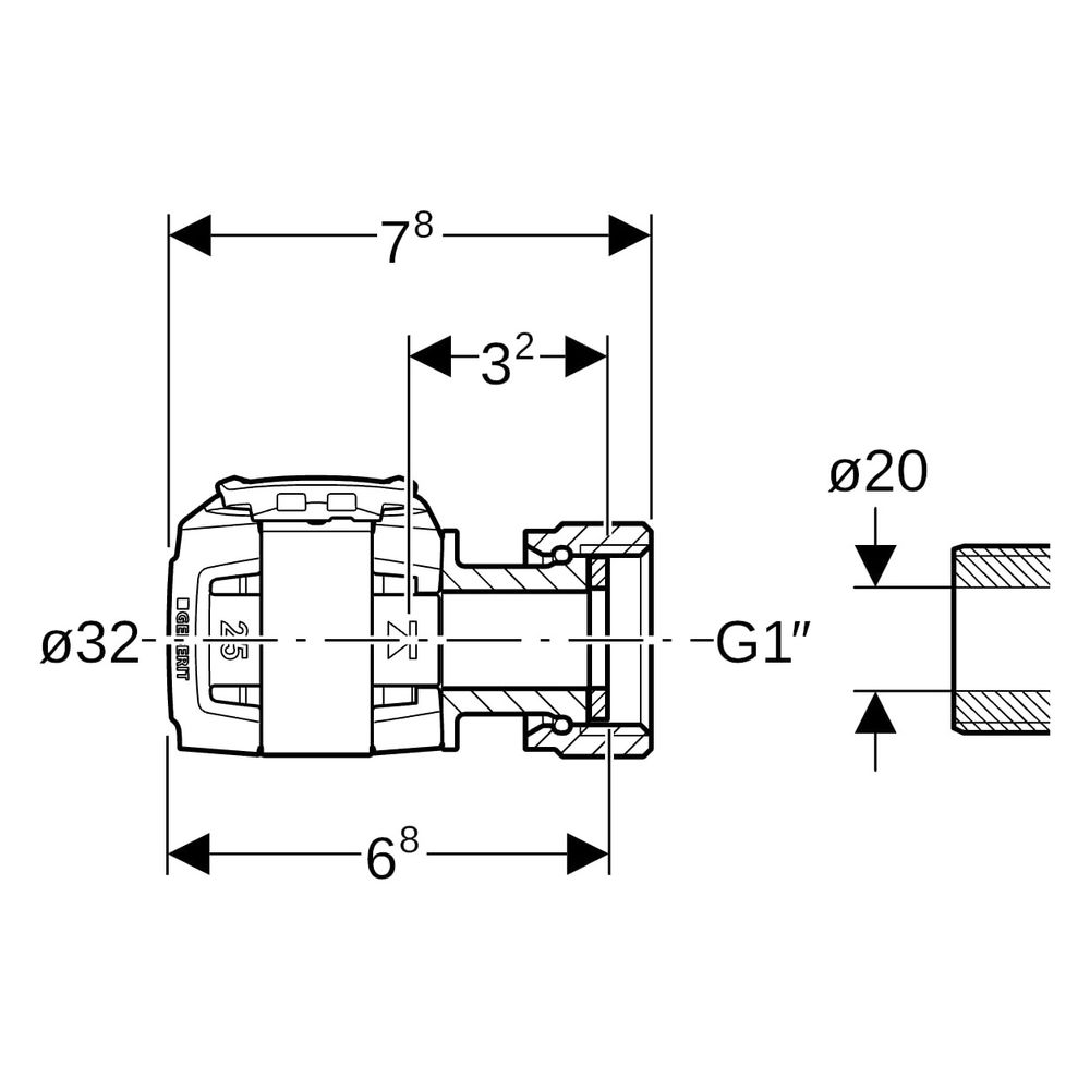 Geberit FlowFit Übergang mit Überwurfmutter bleifreie Siliziumbronze, D 32mm, ID 20m... GEBERIT-620633001 4025416628408 (Abb. 6)