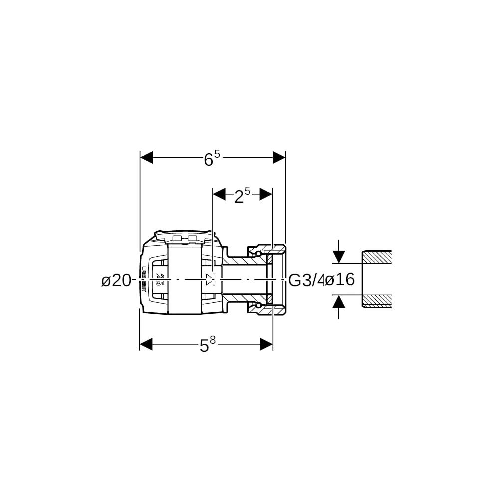 Geberit FlowFit Übergang mit Überwurfmutter bleifreie Siliziumbronze, d 20mm, di 16m... GEBERIT-620641001 4025416628484 (Abb. 5)