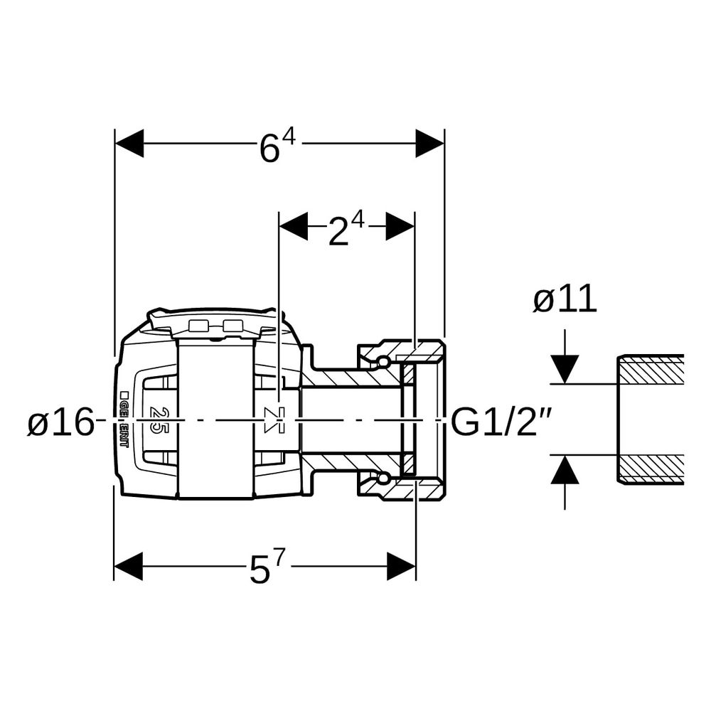 Geberit FlowFit Anschluss gerade, mit Überwurfmutter bleifreie Siliziumbronze, D 16m... GEBERIT-619490221 4025416602118 (Abb. 6)