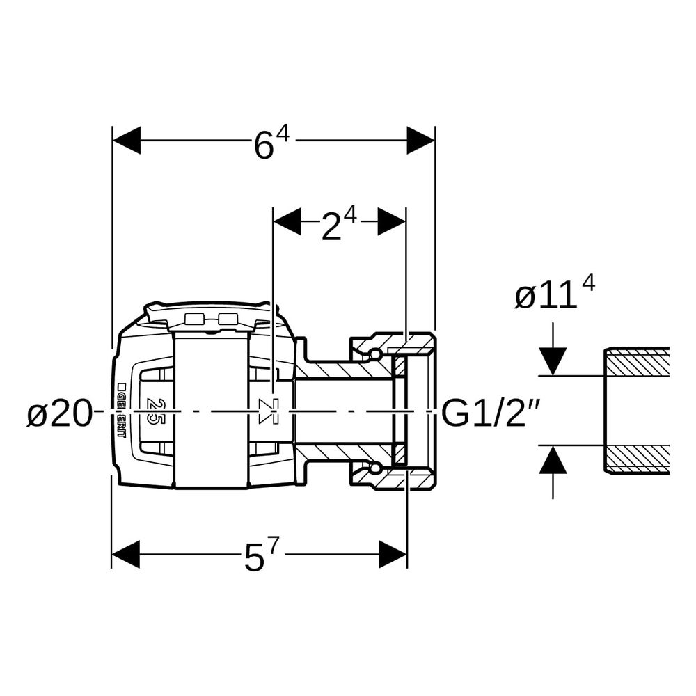 Geberit FlowFit Anschluss gerade, mit Überwurfmutter bleifreie Siliziumbronze, D 20m... GEBERIT-619491221 4025416602132 (Abb. 6)