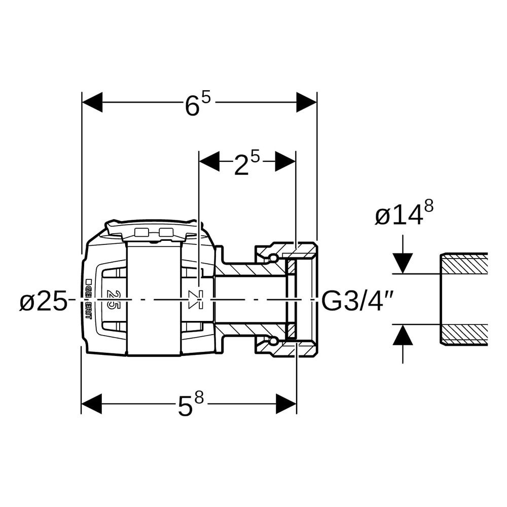 Geberit FlowFit Anschluss gerade, mit Überwurfmutter bleifreie Siliziumbronze, D 25m... GEBERIT-619492221 4025416602156 (Abb. 6)