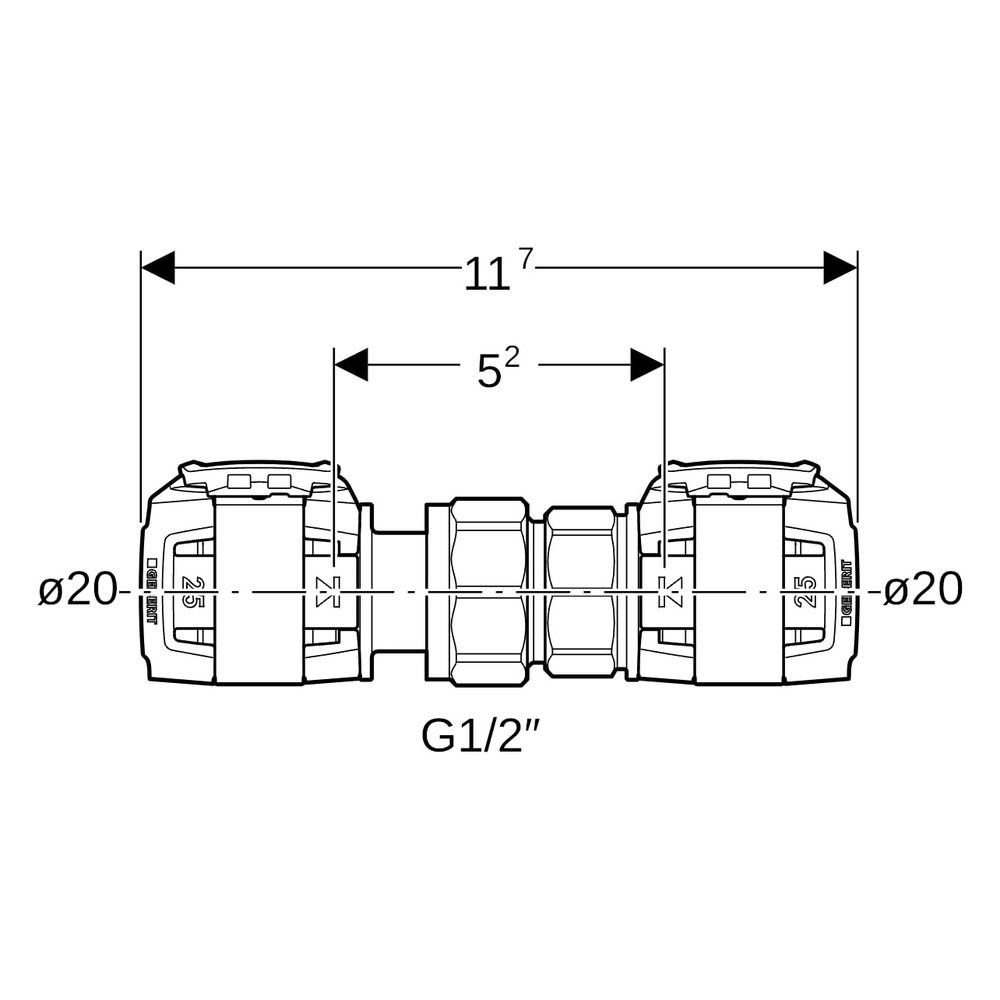Geberit Verschraubung FlowFit, DN 15, 20mm, Siliziumbronze, Bronze, 620571001... GEBERIT-620571001 4025416627135 (Abb. 6)