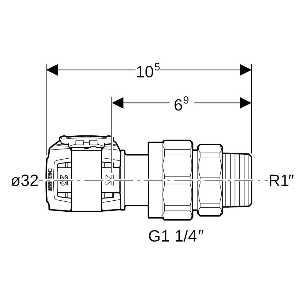 Geberit FlowFit Übergangsverschraubung mit Außengewinde bleifreie Siliziumbronze, D ... GEBERIT-620583001 4025416627401 (Abb. 6)
