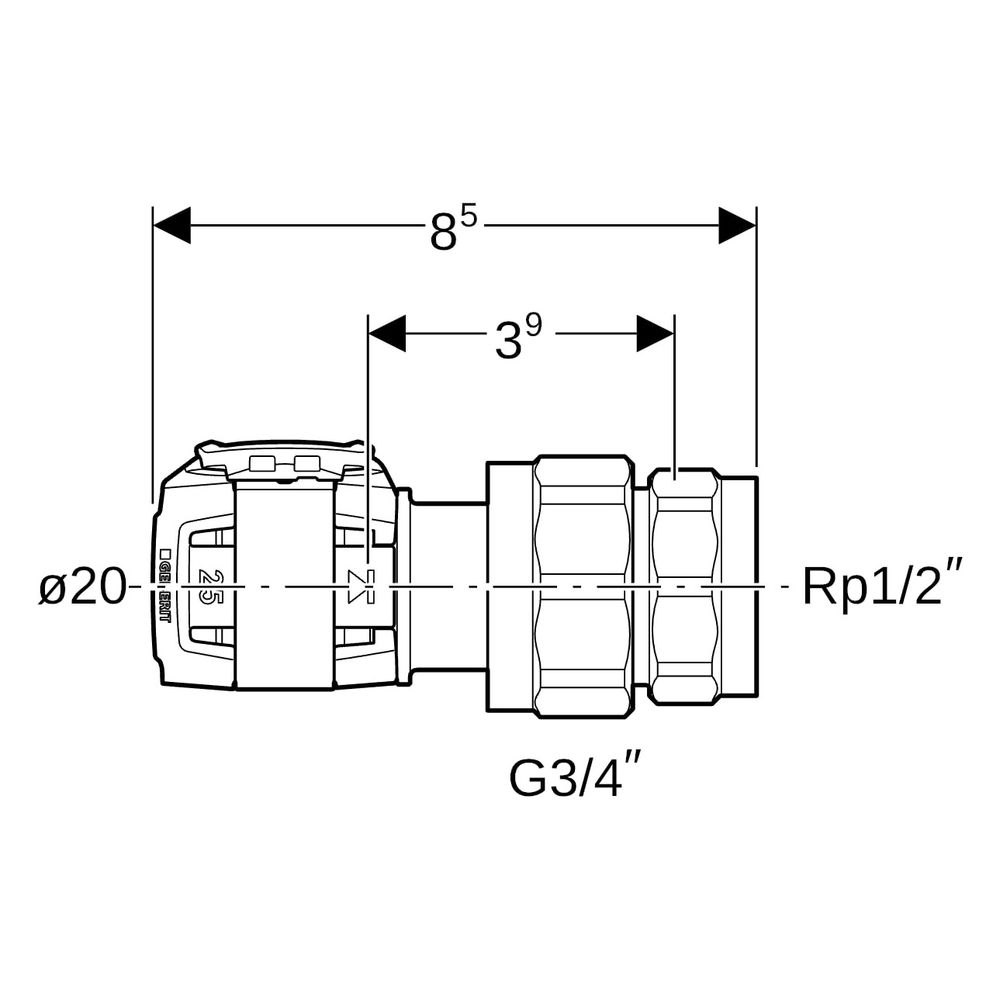 Geberit FlowFit Übergangsverschraubung mit Innengewinde bleifreie Siliziumbronze, D ... GEBERIT-620601001 4025416627579 (Abb. 6)