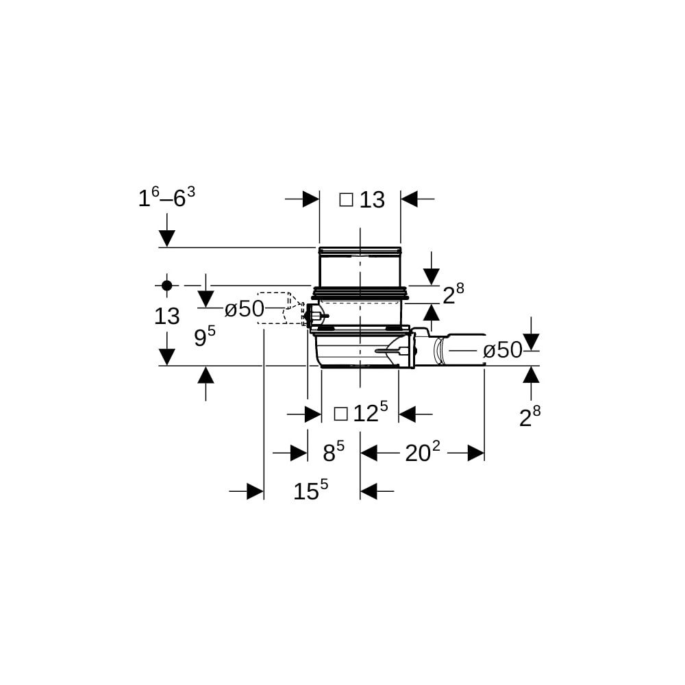 Geberit Varino Bodenablauf horizontal, d50 d 50mm, d1 50mm... GEBERIT-388023001 4025416356615 (Abb. 5)