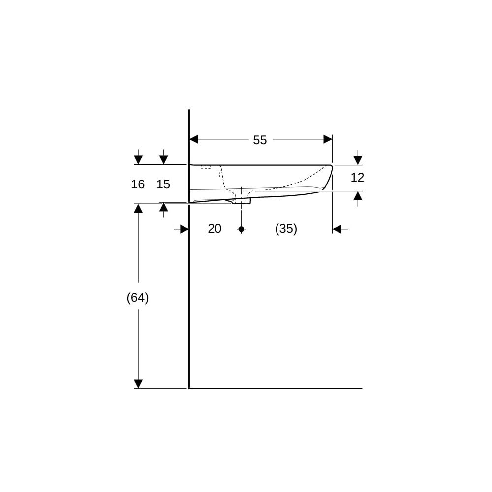 Geberit Renova Comfort Waschtisch barrierefrei, Breite 55cm, Tiefe 55cm, Hahnloch mi... GEBERIT-258555600 4022009344059 (Abb. 9)