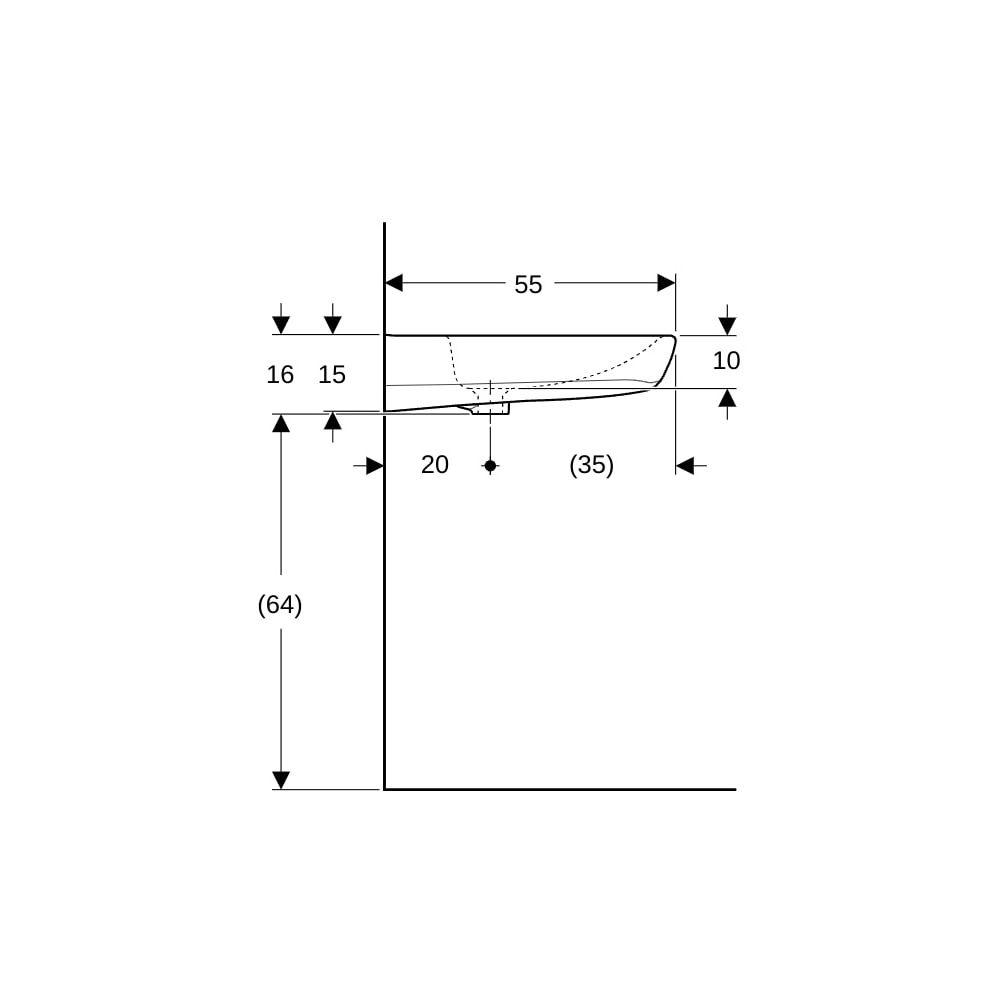 Geberit Renova Comfort Waschtisch barrierefrei, Breite 65cm, Tiefe 55cm, ohne Hahnlo... GEBERIT-500914001 4025410721990 (Abb. 9)