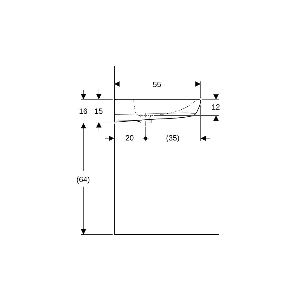 Geberit Renova Comfort Waschtisch barrierefrei, Breite 60cm, Tiefe 55cm, ohne Hahnlo... GEBERIT-501990001 4025410605238 (Abb. 9)