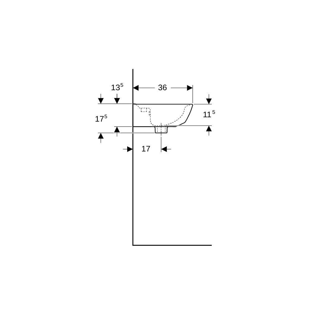 Geberit Renova Handwaschbecken mit asymmetrischem Überlauf, 45x17,3x36cm, Hahnloch m... GEBERIT-500375011 4025416830153 (Abb. 9)