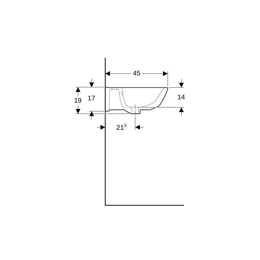 Geberit Renova Waschtisch, Breite 55cm, Tiefe 45cm, Hahnloch mittig, Überlauf sichtb... GEBERIT-500369011 4025416699545 (Abb. 9)