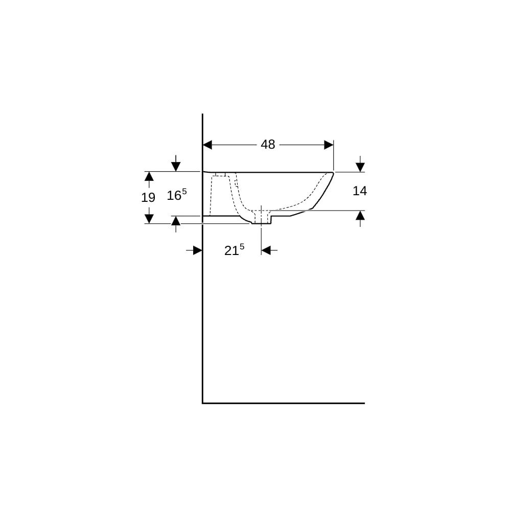 Geberit Renova Waschtisch, Breite 60cm, Tiefe 48cm, Hahnloch mittig, Überlauf sichtb... GEBERIT-500370011 4025416768852 (Abb. 9)