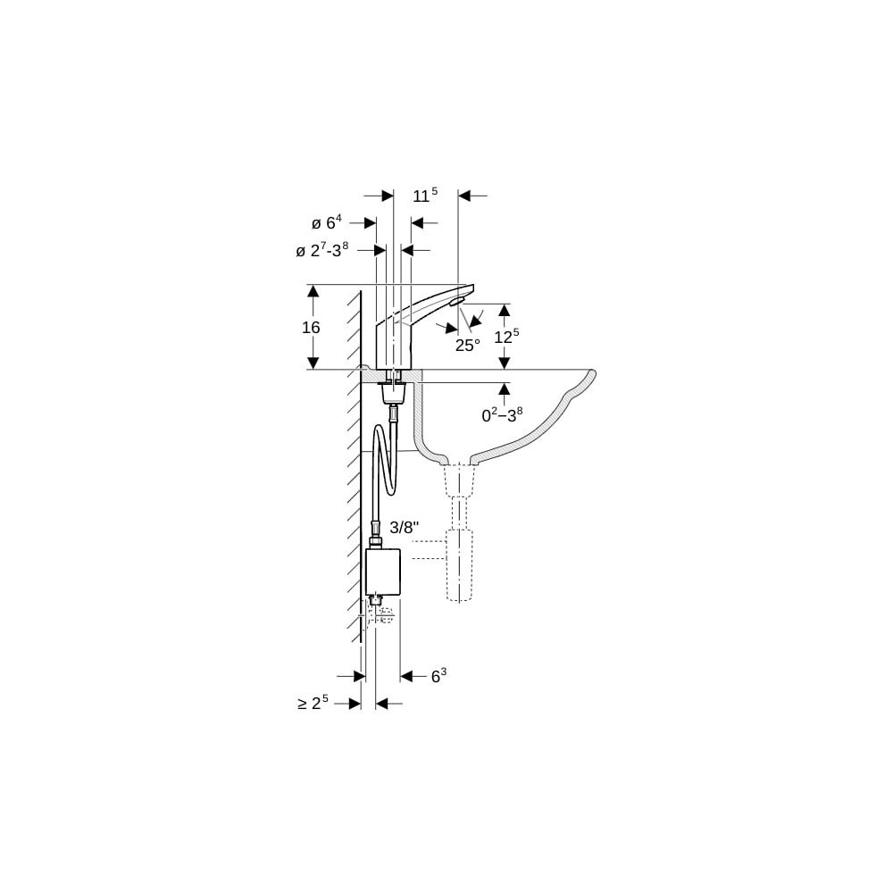 Geberit Typ 185 Waschtischarmatur Generatorbetrieb, Hochglanz verchromt, ohne Mische... GEBERIT-116335211 4025416149392 (Abb. 7)