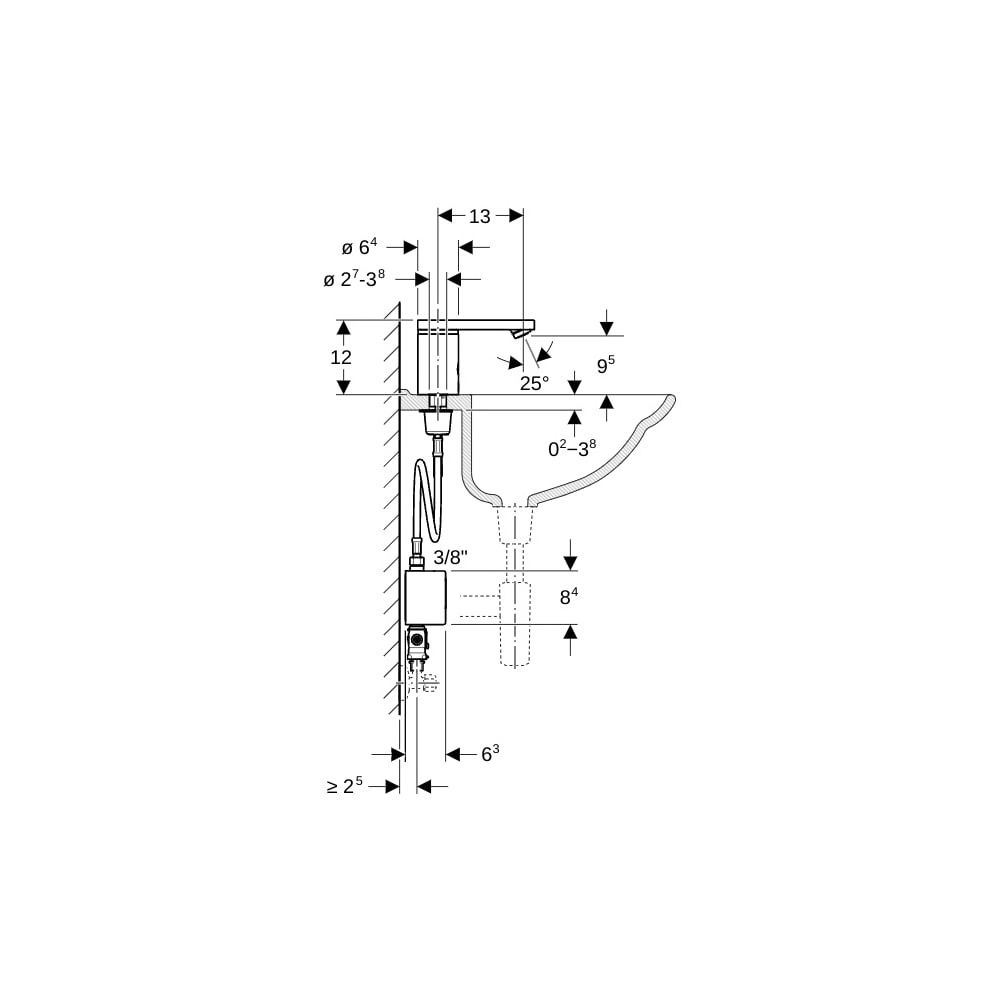 Geberit Typ 186 Waschtischarmatur Generatorbetrieb, Hochglanz verchromt, mit Unterti... GEBERIT-116366211 4025416149446 (Abb. 7)