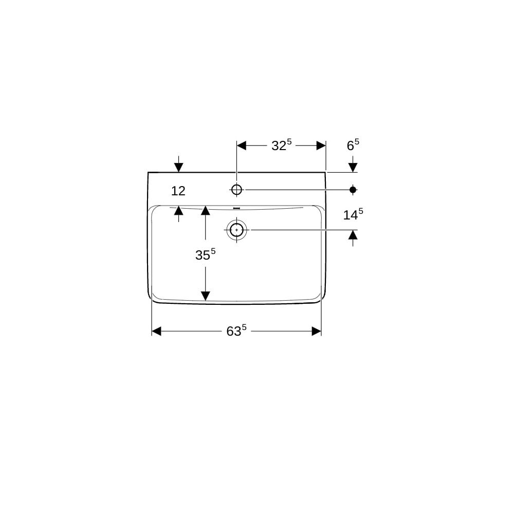 Geberit Renova Plan Waschtisch, Breite 65cm, Tiefe 48cm, Hahnloch mittig, Überlauf s... GEBERIT-501640001 4025410858542 (Abb. 7)