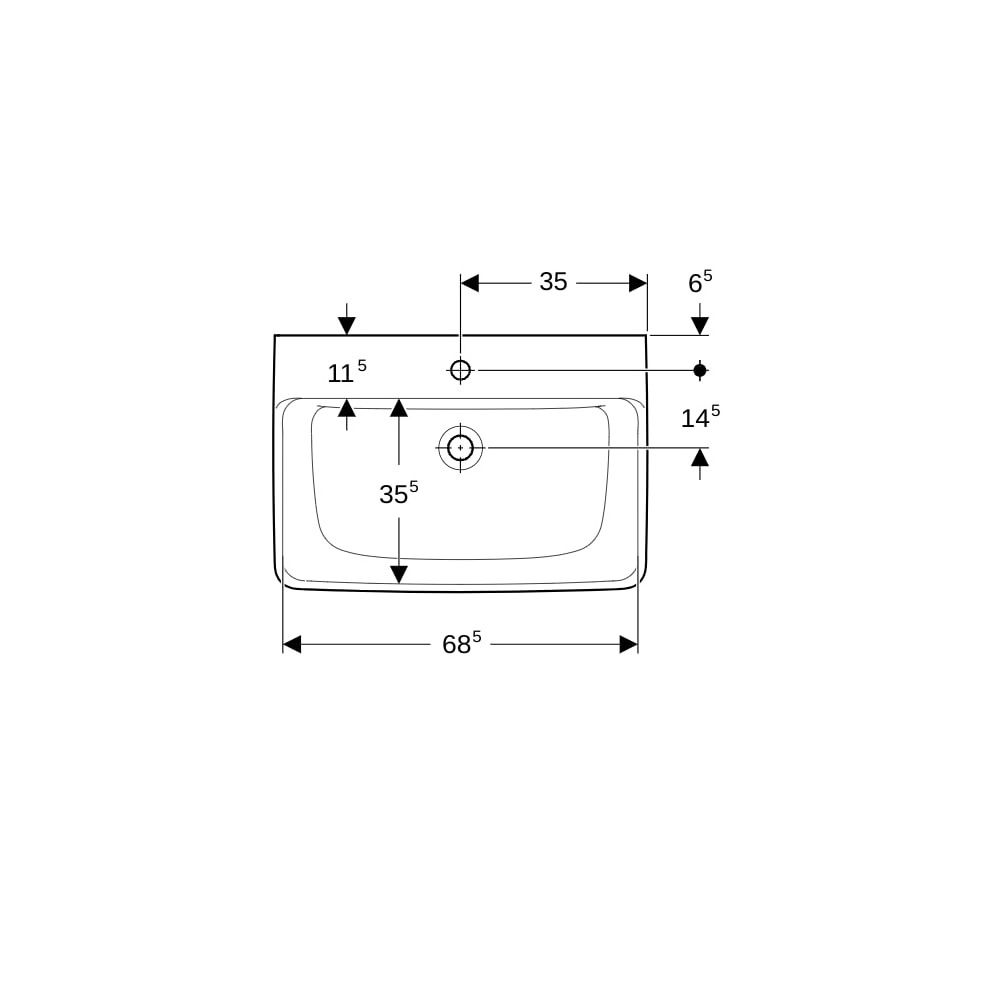 Geberit Renova Plan Waschtisch, Breite 70cm, Tiefe 48cm, Hahnloch mittig, ohne Überl... GEBERIT-501645008 4025410858719 (Abb. 7)