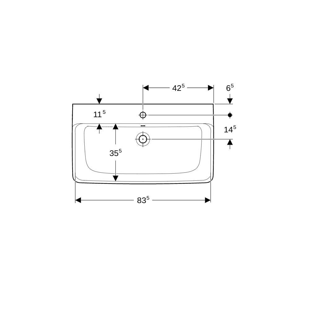 Geberit Renova Plan Waschtisch, Breite 85cm, Tiefe 48cm, Hahnloch mittig, Überlauf s... GEBERIT-501698008 4025410868343 (Abb. 7)