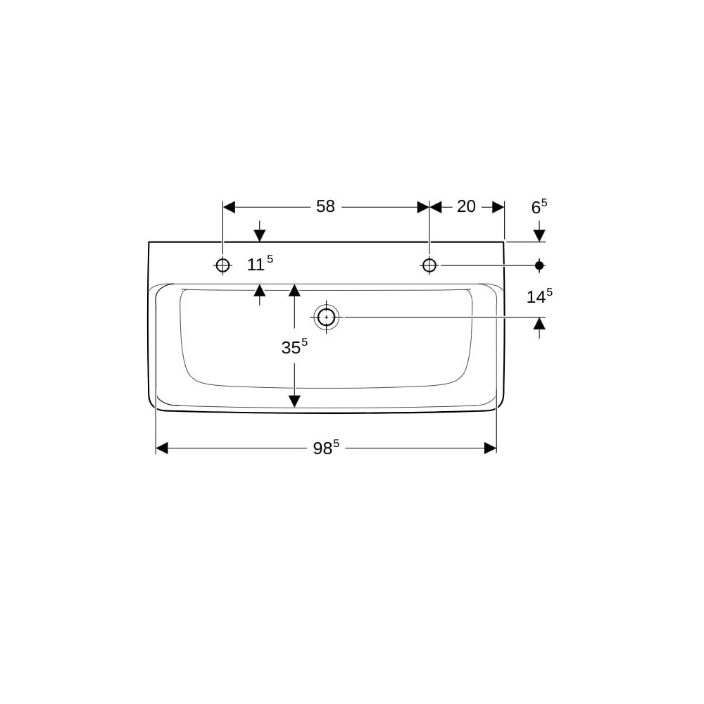 Geberit Renova Plan Waschtisch, Breite 100cm, Tiefe 48cm, Hahnloch links, rechts, Üb... GEBERIT-501883008 4025410938138 (Abb. 7)