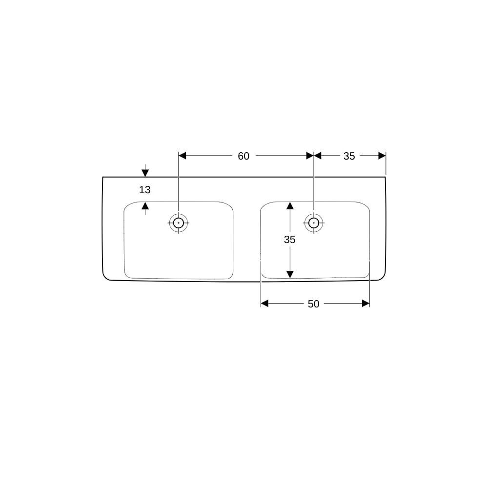 Geberit Renova Plan Doppelwaschtisch, Breite 130cm, Tiefe 48cm, ohne Hahnloch, ohne ... GEBERIT-501713008 4025410869913 (Abb. 7)