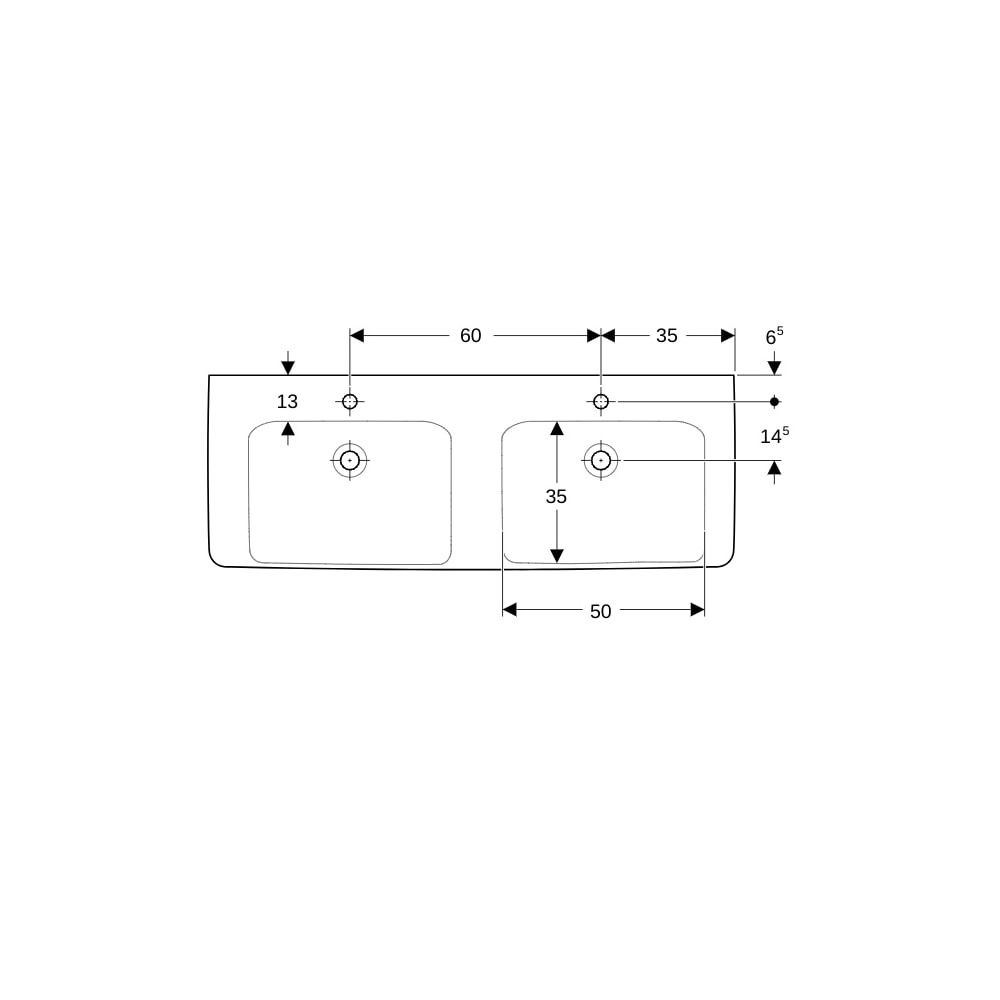 Geberit Renova Plan Doppelwaschtisch, Breite 130cm, Tiefe 48cm, Hahnloch mittig, ohn... GEBERIT-501711001 4025410868305 (Abb. 7)