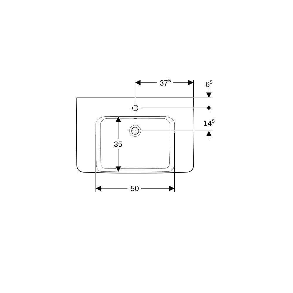 Geberit Renova Plan Aufsatzwaschtisch, Ablagefläche beidseitig, B 75cm T 48cm Hahnlo... GEBERIT-501726001 4025410868657 (Abb. 7)