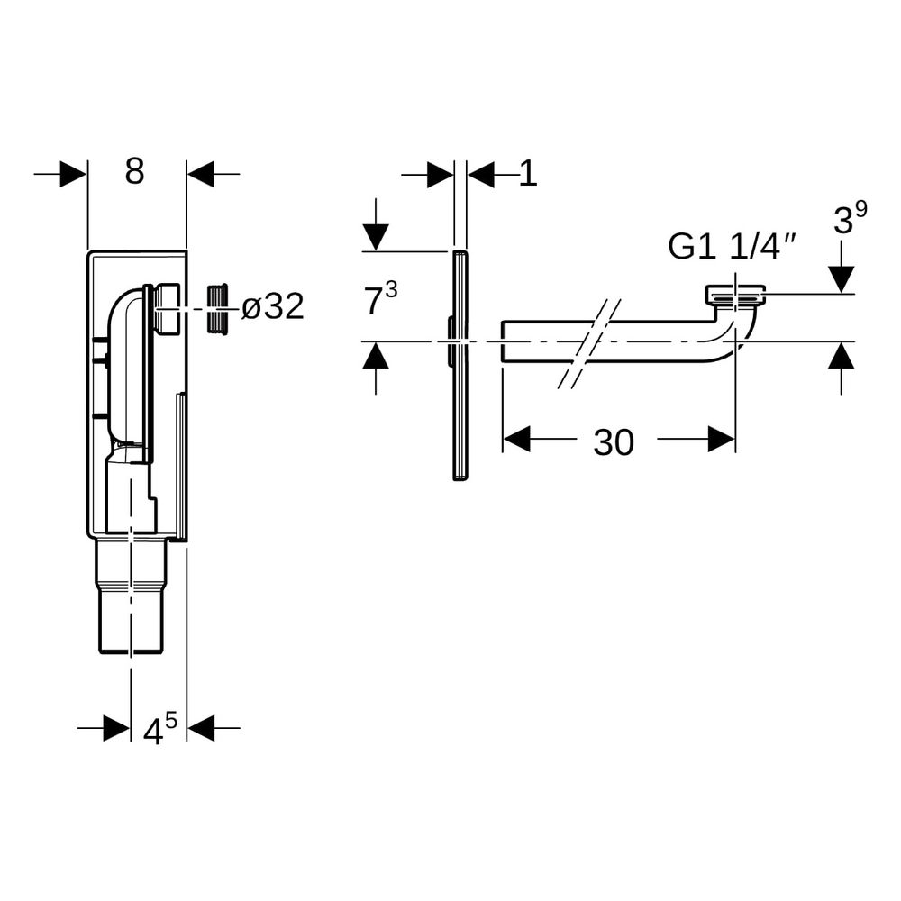 Geberit Set Unterputz-Geruchsverschluss für Waschbecken, Abgang horizontal Außendur... GEBERIT-151121001 4025416667735 (Abb. 10)