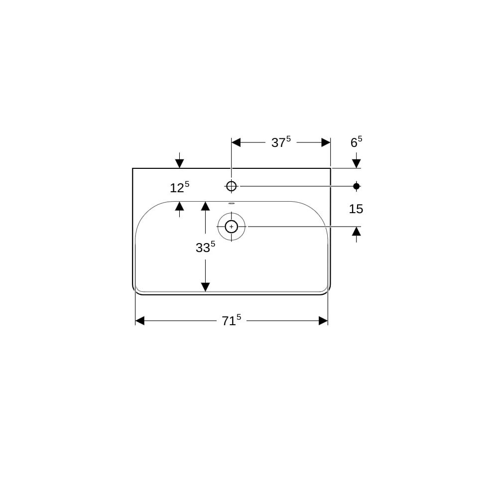 Geberit Smyle Square Waschtisch, Breite 75cm, Tiefe 48cm, Hahnloch mittig, Überlauf ... GEBERIT-500249018 4025416358343 (Abb. 7)
