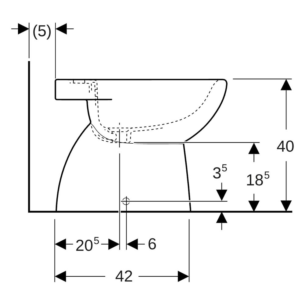 Geberit Renova Standbidet teilgeschlossene Form, Tiefe 52cm, Überlauf sichtbar, Wei... GEBERIT-500812012 4025410695918 (Abb. 12)
