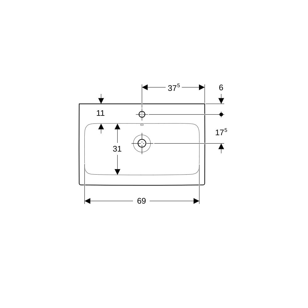 Geberit iCon Waschtisch, Breite 75cm, Tiefe 48,5cm, Hahnloch mittig, Überlauf sichtb... GEBERIT-124075000 4022009304336 (Abb. 7)