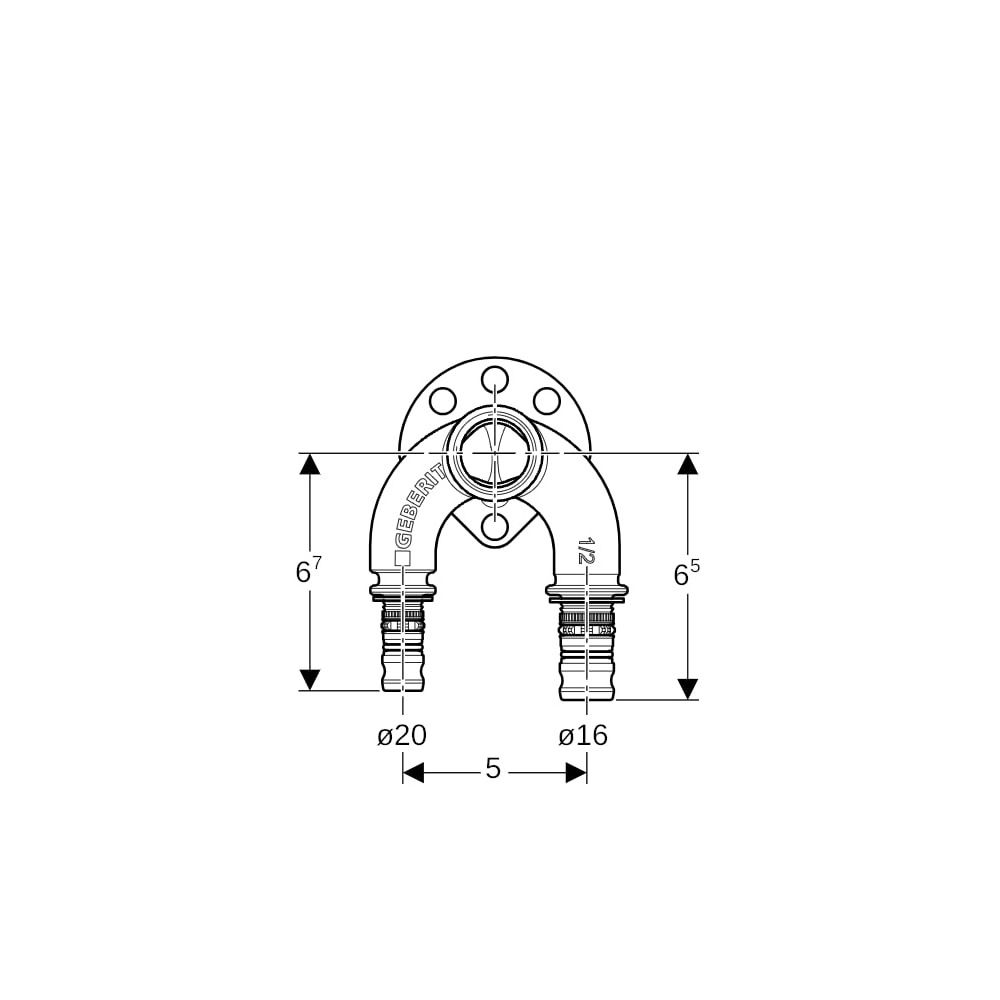 Geberit Mepla Doppelanschlusswinkel 90 Grad, d 20mm, Rp 1/2″, d1 16mm, L1 6,7cm, Rot... GEBERIT-602275005 4025416355052 (Abb. 7)