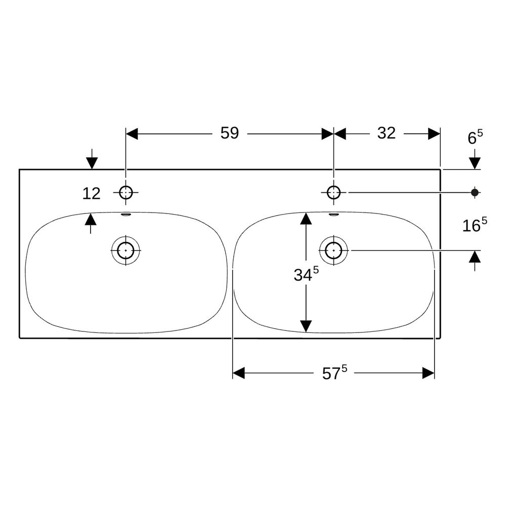 Geberit Acanto Doppelwaschtisch, Breite 120cm, Tiefe 48,2cm, Hahnloch mittig, Überl... GEBERIT-500627018 4022009353068 (Abb. 10)
