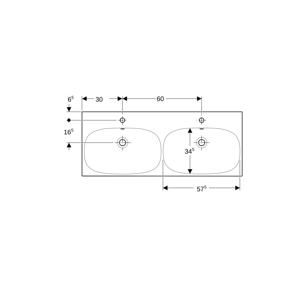 Geberit Acanto Doppelwaschtisch, Breite 120cm, Tiefe 48,2cm, Hahnloch mittig, Überla... GEBERIT-500627012 4022009352894 (Abb. 7)