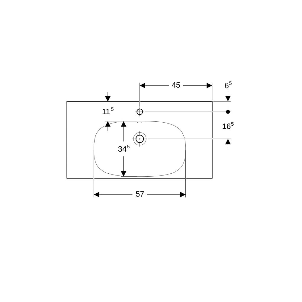 Geberit Acanto Waschtisch mit Ablagefläche, Breite 90cm, Tiefe 48,2cm, Hahnloch mitt... GEBERIT-500623018 4022009353020 (Abb. 7)