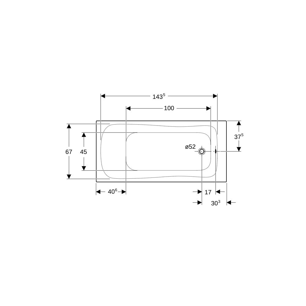 Geberit Renova Rechteckbadewanne 160x75cm, Gesamtvolumen 173l... GEBERIT-554203011 4025410591029 (Abb. 7)