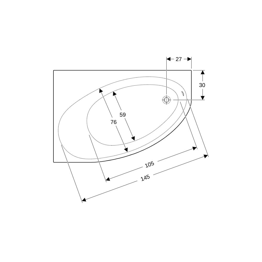 Geberit Renova asymmetrische Badewanne Länge 100cm, Breite 100cm, Abgang rechts... GEBERIT-657350000 4022009282139 (Abb. 7)