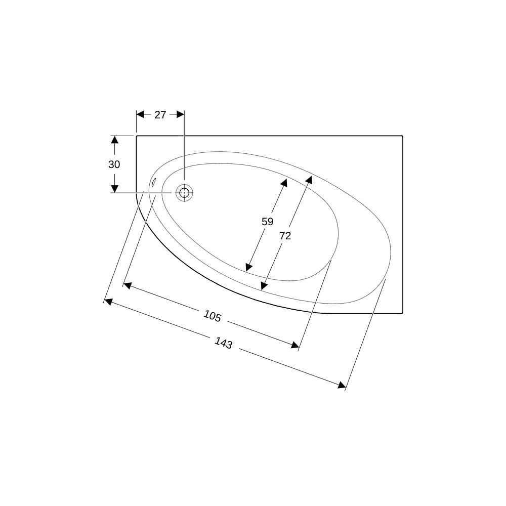 Geberit Renova asymmetrische Badewanne Länge 100cm, Breite 100cm, Abgang links... GEBERIT-657340000 4022009282054 (Abb. 7)