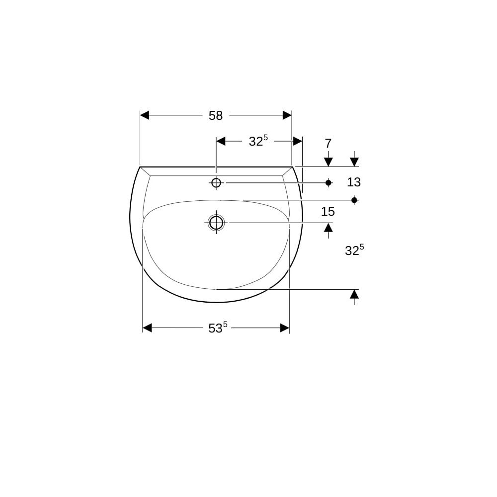 Geberit Renova Waschtisch, Breite 65cm, Tiefe 51cm, Hahnloch mittig, Überlauf sichtb... GEBERIT-223065080 4022009285765 (Abb. 7)
