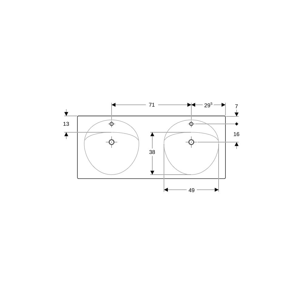 Geberit Preciosa Doppelwaschtisch, 130x55mm, Hahnloch mittig, ohne Überlauf, Weiß... GEBERIT-133230000 4022009086744 (Abb. 4)