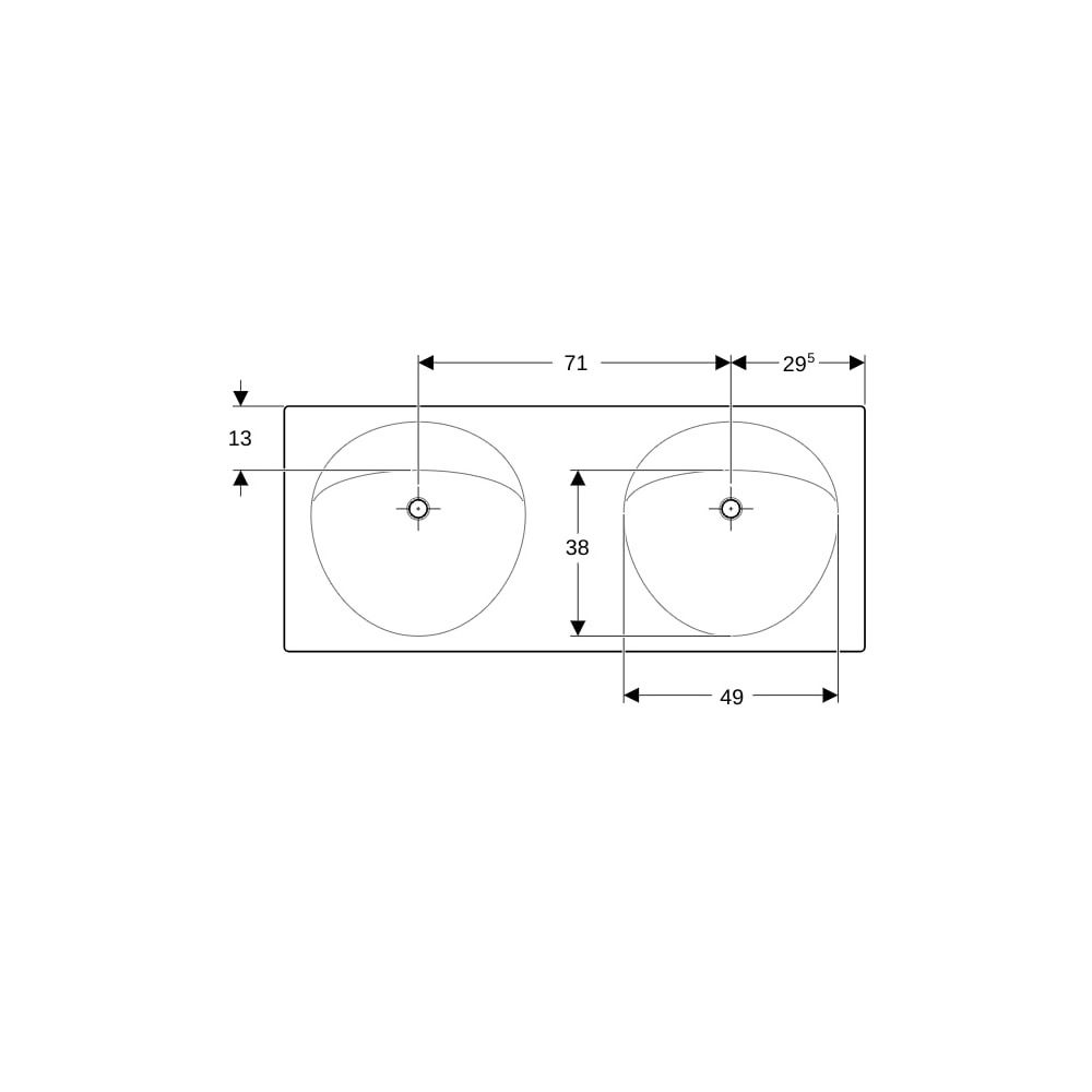 Geberit Preciosa Doppelwaschtisch, Breite 130cm, Tiefe 55cm, ohne Hahnloch, Überlauf... GEBERIT-133220000 4022009010442 (Abb. 7)