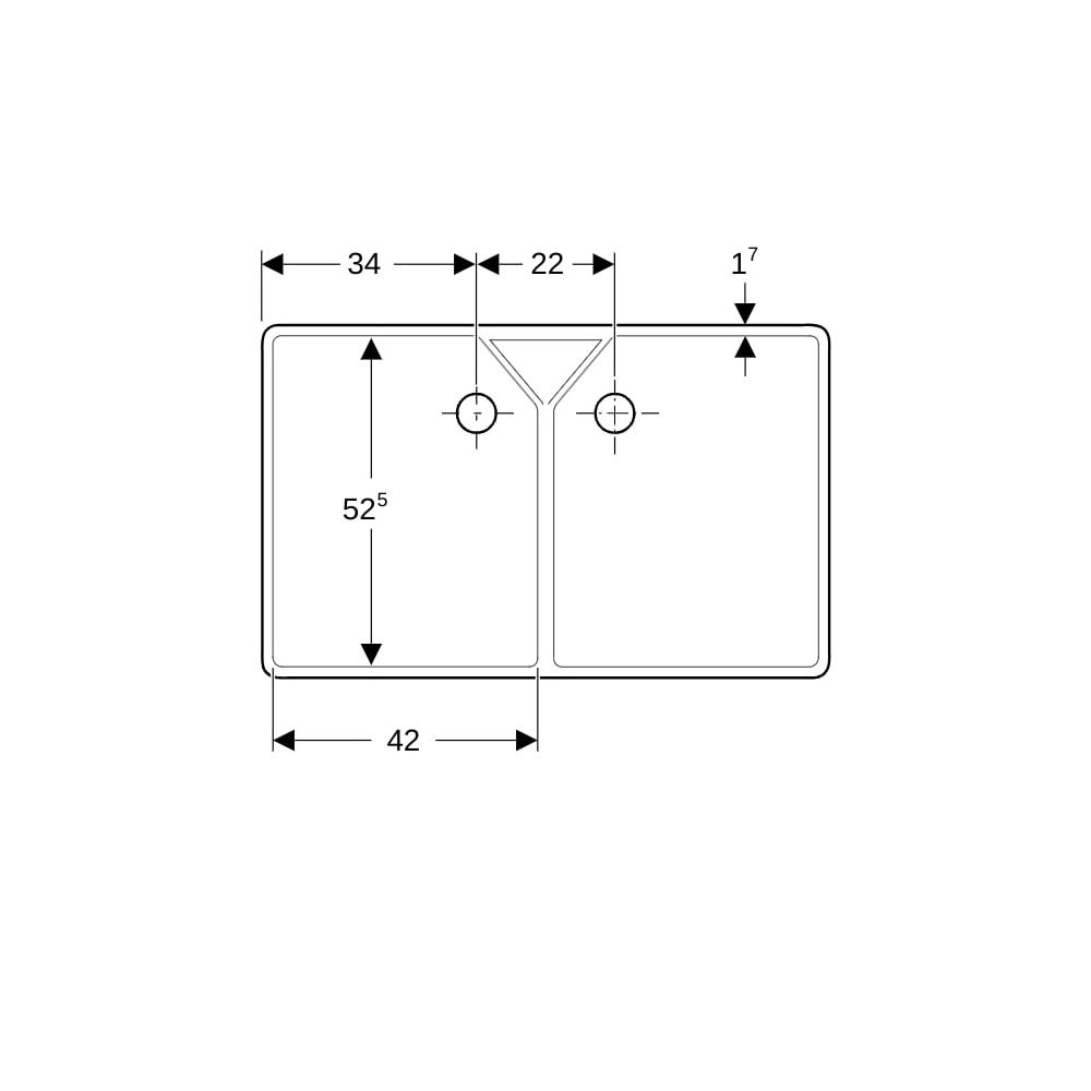 Geberit Publica Mehrzweckbecken mit zwei Becken und Überlauf 90x25x56cm... GEBERIT-350490000 4022009077650 (Abb. 7)