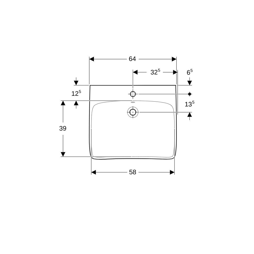 Geberit Renova Comfort Waschtisch barrierefrei, Breite 65cm, Tiefe 55cm, Hahnloch mi... GEBERIT-258565000 4022009344011 (Abb. 7)