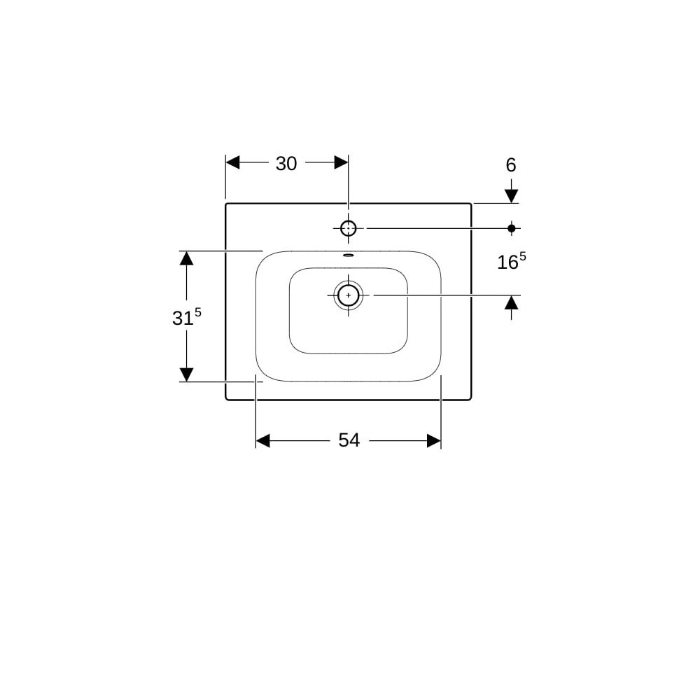 Geberit Renova Plan Möbelwaschtisch, Breite 60cm, Tiefe 48cm, Hahnloch mittig, Überl... GEBERIT-122260600 4022009368932 (Abb. 7)